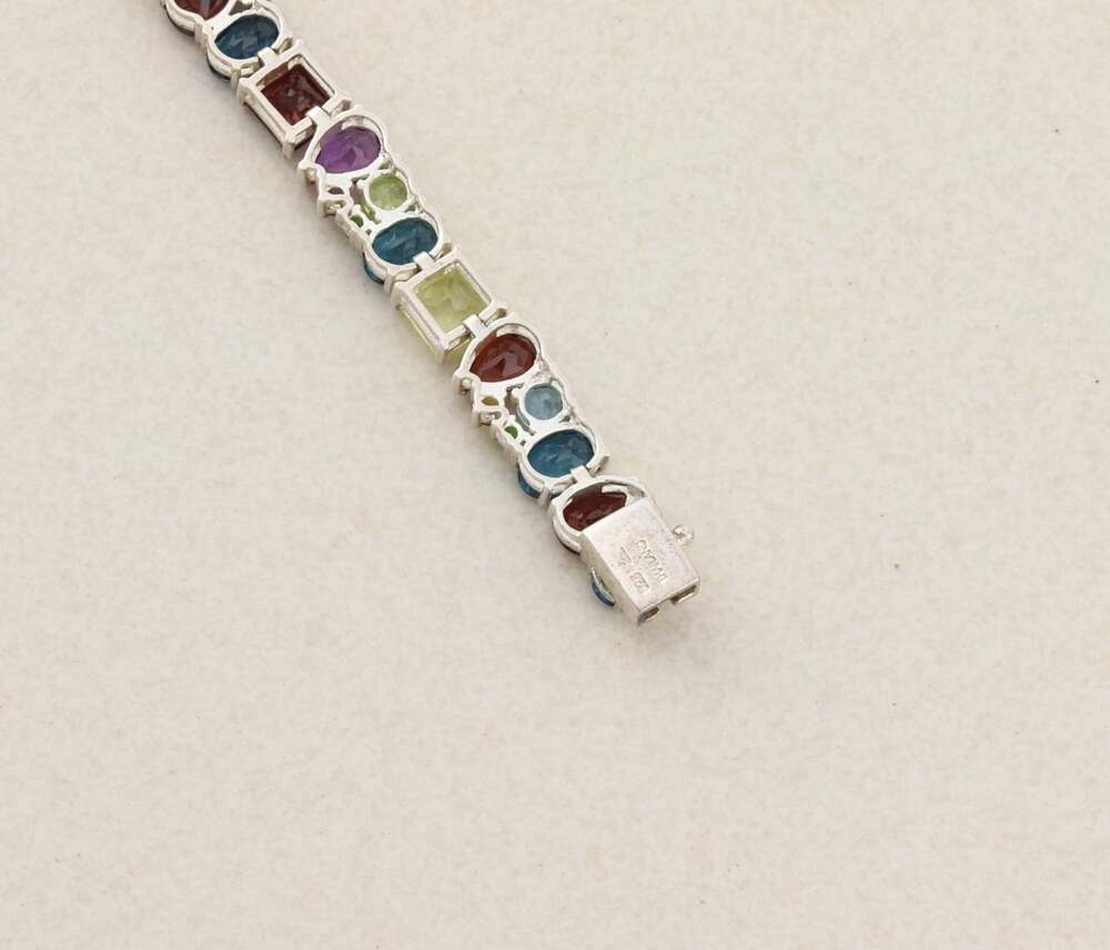 Sterling Silver Natural Multi Gemstone Tennis Bracelet 7 1/8" inch - Picture 7 of 7
